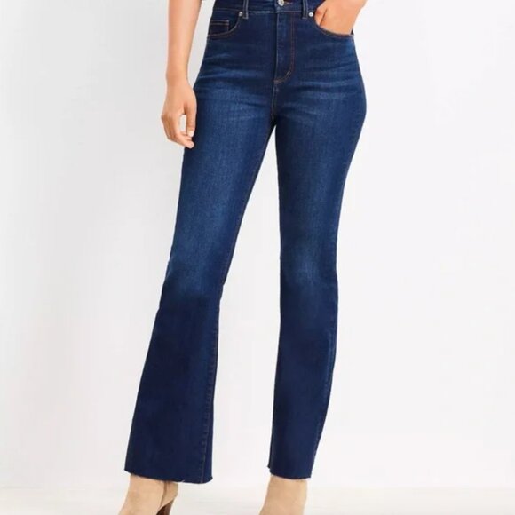 Loft The Slim Flare Jeans Dark Wash Raw Hem 27 4 Petite - Picture 1 of 15